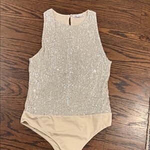 Zara Beige Sequin Bodysuit